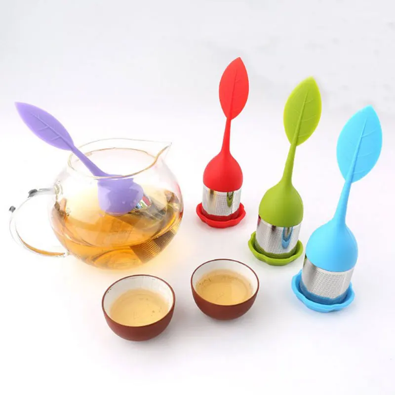 New Leaf Shape Silicone Stainless Steel Tea Infusers Teaspoon Filter