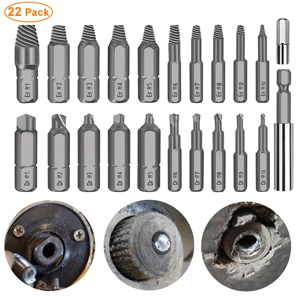 22 PCS HSS Broken Bolt Extractor Screw Remover with Magnetic Extension Bit Holder /& Socket Adapter for Broken Screw Damaged Screw Extractor Set