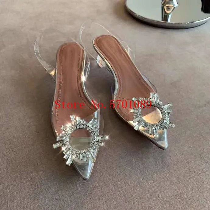 

Woman Designer Shoes Begum Sandals Clear Pvc Crystal Sunflower Kick-flare Heels Pvc Paris Italy New Pumps Shoes