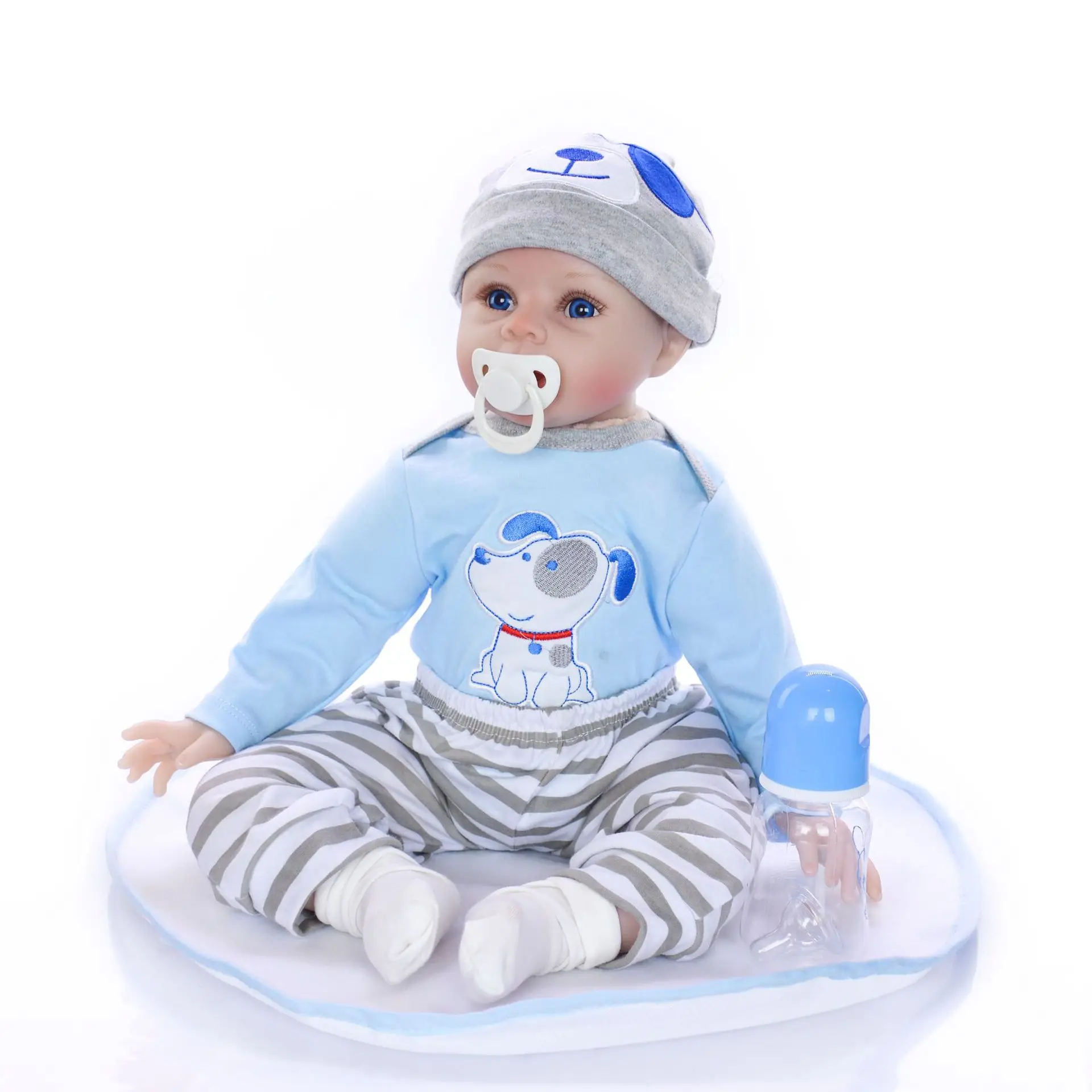 

Children Over 2 Years Old Simulation Soft Silicone Baby Doll, 55 Cm Tall Cute Blue Puppy Suit Boy Girl Favorite Gift Toy Doll