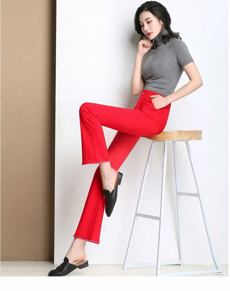 Женские весенне-летние повседневные брюки клеш, Pantalon, женские кружевные лоскутные офисные женские брюки длиной до щиколотки
