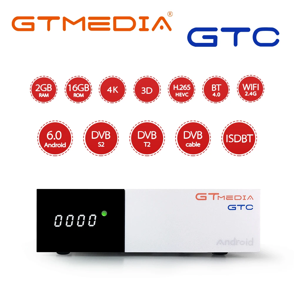 Online GTmedia GTC Android 6,0 caja de TV DVB S2 T2 Cable ISDBT Amlogic S905D 2GB RAM 16GB ROM soporte iptv m3u receptor de satélite cccam