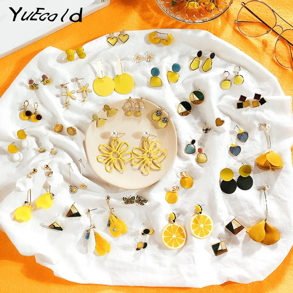 

New yellow series earrings S925 silver needle orange love accessories jewelry women's travel anniversary holiday gift