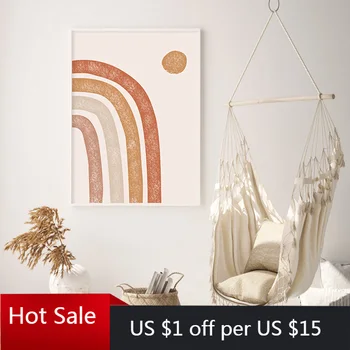 

Abstract Vintage Beige Rainbow Canvas Painting Prints Scandinavia Wall Art Decor Pictures For Poster Aesthetic Room Decorative