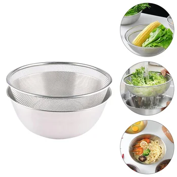 

1Pc Drain Basket Practical Convenient Stainless Steel Rice Washer Drain Basket Salad Bowl for Home Kitchen