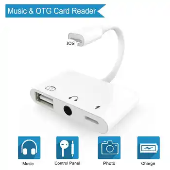 

OTG USB 3.5mm Audio Adapter For Lightning to Camera Reader OTG Cable 8 Pin Charging converter For iPhone 7 8 11 X pro iPad iPod