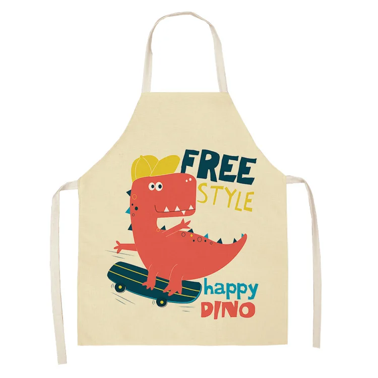 Parent-child Kitchen Apron Lovely Cartoon Dinosaur Printed Sleeveless Cotton Linen Aprons for Men Women Home Cleaning Tools