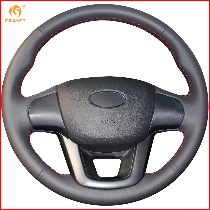 Mewant Black Genuine Leather Car Steering Wheel Cover For Kia K2 Kia