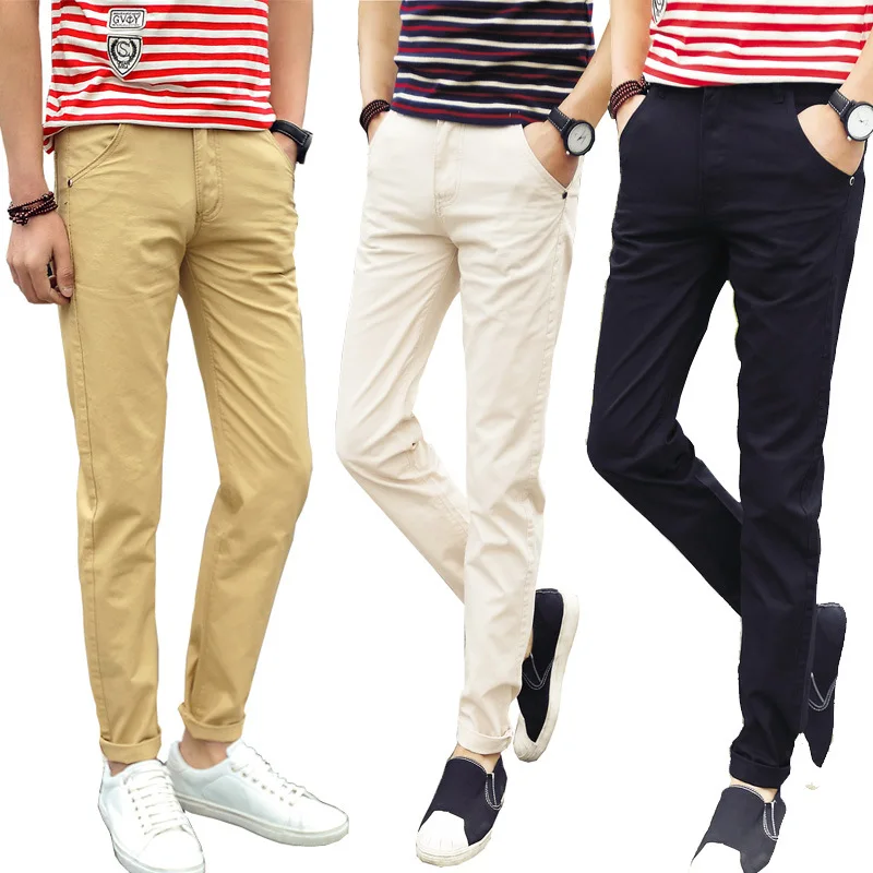 

2018 Spring Summer New Style Men Slim Fit Versatile Fashion Casual Pants Trousers Solid Color Trend Slim Fit Small Straight Leg