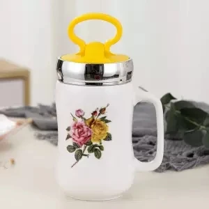 Креативная керамическая чашка зеркальная крышка кружка керамическая чашка с крышкой офисная чашка кофейная чашка молочная чашка винный стакан кофейные кружки креативные милые - Цвет: 420ML