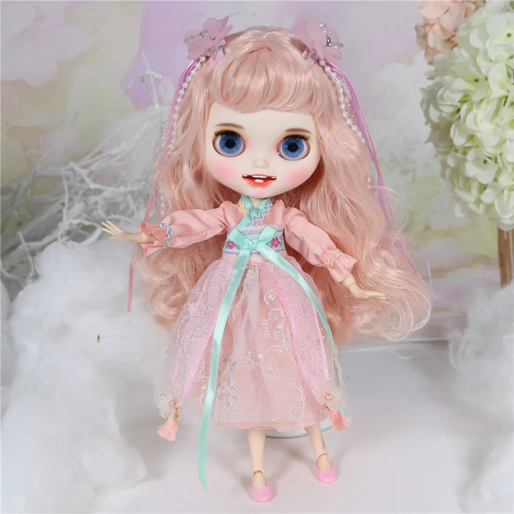 ICY Blyth кукла белая кожа резные губы открытый рот матовая индивидуальные лицо сустава тела красочные волосы - Цвет: Flora