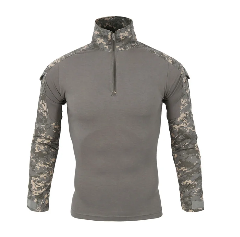 Тактическая Военная футболка с длинным рукавом, облегающая камуфляжная рубашка на молнии, армейские камуфляжные рубашки для мужчин, для спорта на открытом воздухе, туризма, охоты Велоспорт Рыбалка Кемпинг Альпинизм - Цвет: UCP