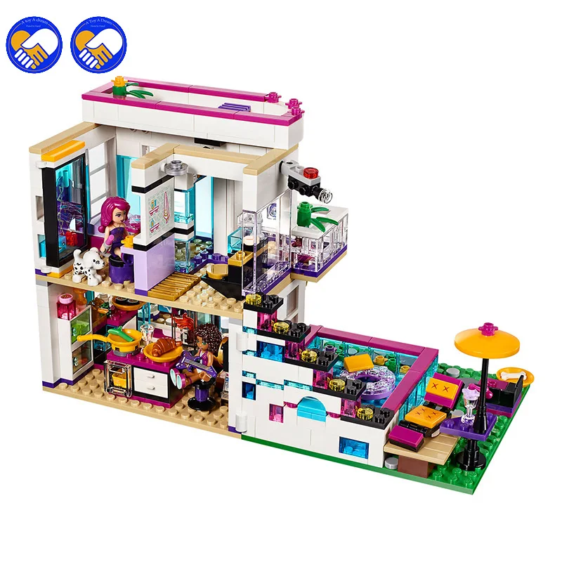 Baratos Compatible Legoinglys Friends 760 Uds Pop Star House Constructor modelo Kit bloques de juguete para niños niñas modelado de niños