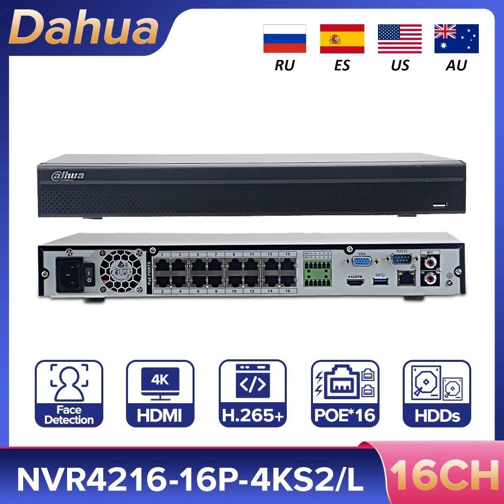 Сетевой видеорегистратор Dahua оригинальный 16 каналов 4K 8 Мп 4 МП стандарт H.265 + 1U 2HDDs