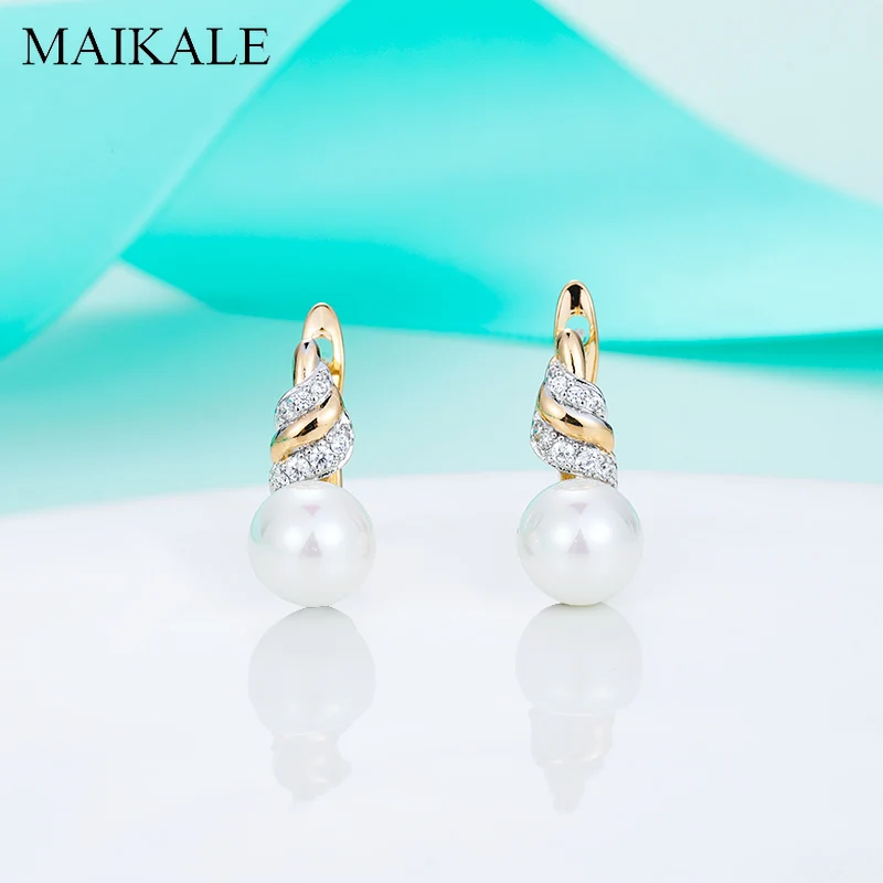 MAIKALE новые модные золотые большие круглый жемчужные серьги микро инкрустация циркония гвоздики для женщин