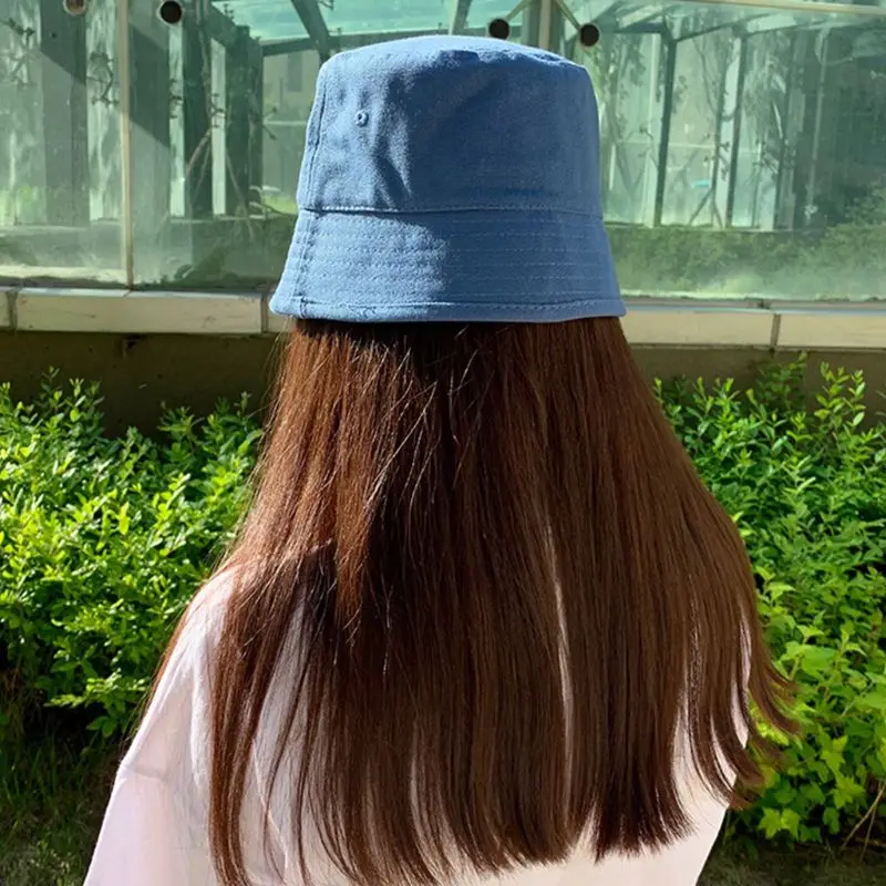 Women Literary Style Cotton Bucket Cap Harajuku Hip Hop Solid Color Sun Protection Wide Brim Foldable Fisherman Hat with Eyelets