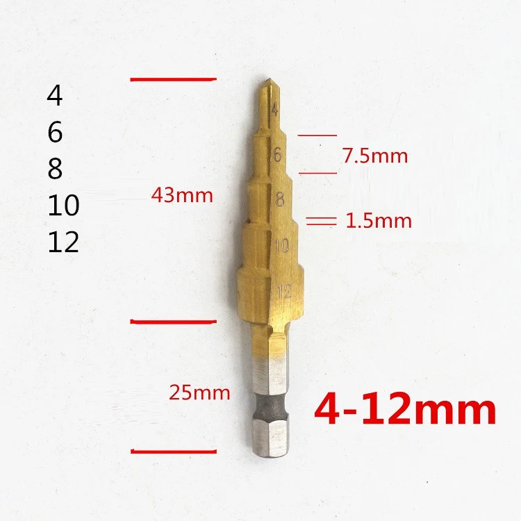 4-12 4-20 4-32 mm HSS Titanium Coated Step Drill Bit Drilling Power Tools for Metal High Speed Steel Wood Hole Cutter Cone Drill