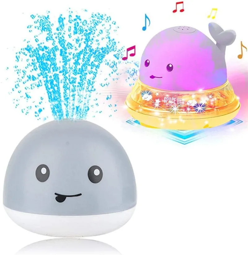 White Light Up Electric Induction Whale Water Spray Toy Baby Bath Toys Bath Fun Toys With Music And Flashing Lights Bathtime Play Ball Toys For Infant Childrens Toddlers Boys Girls Giochi E