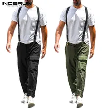 INCERUN, модный мужской однотонный комбинезон на подтяжках, повседневные Прямые брюки-карго, хип-хоп Уличная одежда, мужские комбинезоны с детским свитерком для бега