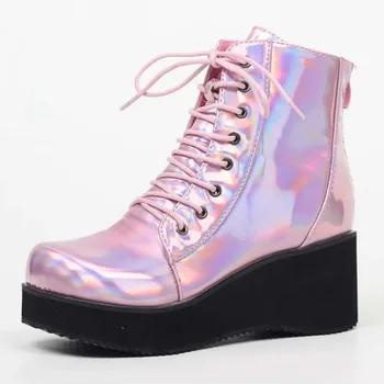 

Winter Woman Ankle Boots Female Big Size 42 Platform Wedges Waterproof Women Lace Up Shoes Ladies Women's Comfort Footwear