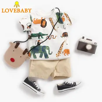 

2019 New Toddler Boy Clothes Summer 100% Cotton Kids-Clothes T-shirt+Solid Short 2PCS Kids Suit Fashion 0-36M Children Clothes