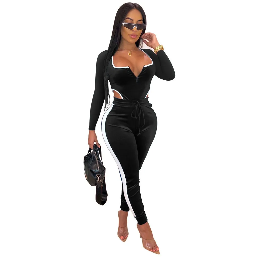 JAYCOSIN женский комбинезон, сплошной цвет, сексуальный, длинный рукав, тонкий, бархатный, спортивный, комбинезоны, набор, зима, Повседневный, модный, обтягивающий, комбинезон