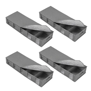 

4 Pack Underbed Storage Bags Organize with Handle and Zipper Large Space Saver Comforters Storage Bags with Clear Window