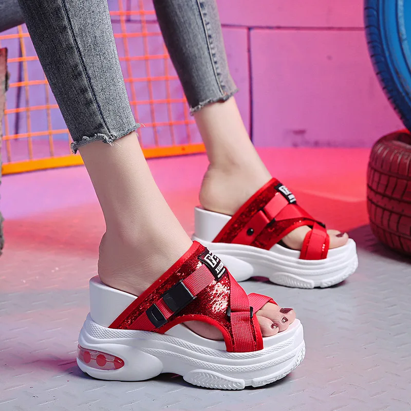 

Online Celebrity Slipper Women's Summer Fashion Outer Wear High-Heel Slipper 2019 New Style Versatile Thick Bottomed INS Elevato