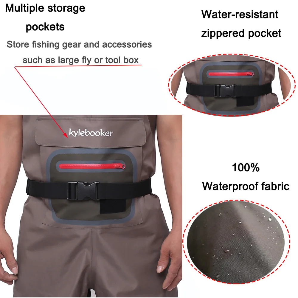 Brown Breathable Lightweight Fly Fishing Chest Waders Stocking Foot Wader for Men Women