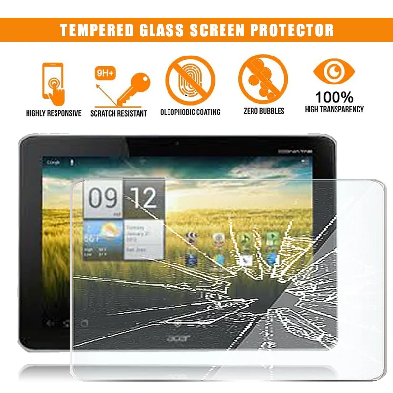 エイサーiconiaタブA210 10.1 "タブレット強化ガラススクリーンプロテクター9hプレミアム傷がつきにくいhdクリアフィルムカバー
