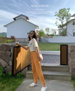 

Japanese Miyake pleated pants drape pleated wide leg pants silky summer pants ice silk cool ultra-thin breathable casual pants