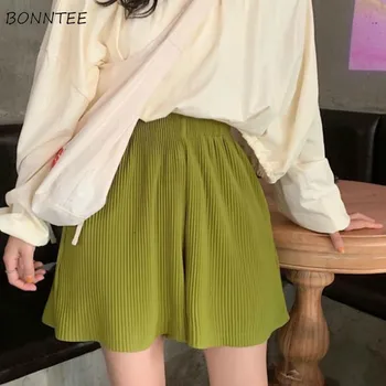 

Shorts Women Pleated Wide Leg Loose Elastic Waist Korean Style New Fashion Breathable Thin Summer Short Vintage All-match Womens