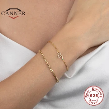 

CANNER European & American & Spain Fashion 925 Sterling Silver Bracelet for Women Diamond Snake Charm Bracelets Jewelry pulseras
