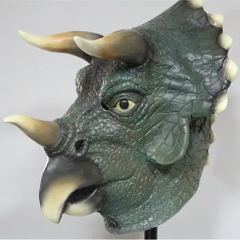 

2020 Hot selling Eco-friendly Adult size realistic latex Dinosaur Head Mask Triceratops Full Head Deluxe Halloween Costume Party