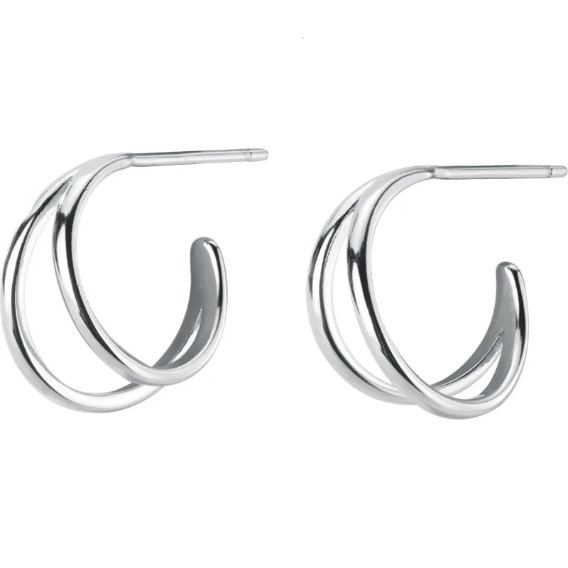 S925 Silver Ear Nail Female Style Simple Hollow Double Short Earhook Trend Geometric Earrings | Украшения и аксессуары