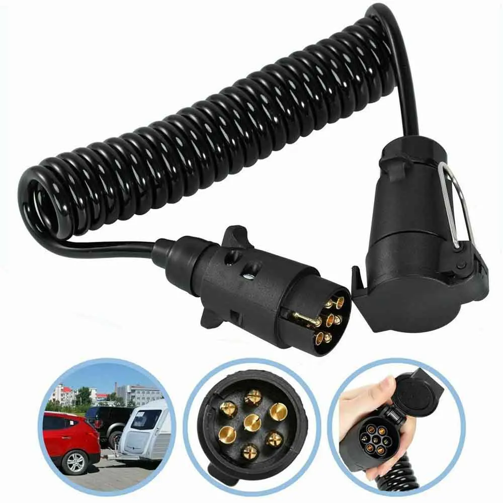 Trailer Board Light Cable Lead 7 Pin Extension Socket Wire Curly Cable