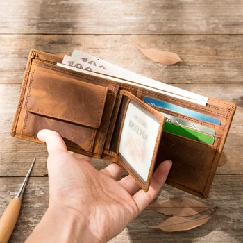 

Card Holder Wallet Short Men Leather Coin Purse Retro Driving License Horizontal Wallet First Layer Cowhide Crazy Horse Skin Men