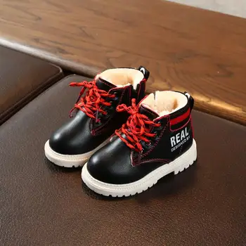 

Autumn Winter Toddler Kids Boots with Fur Girls Boys Martin Boots Girls Leather Boots Boys Lace-Up Shoes Children Shoes