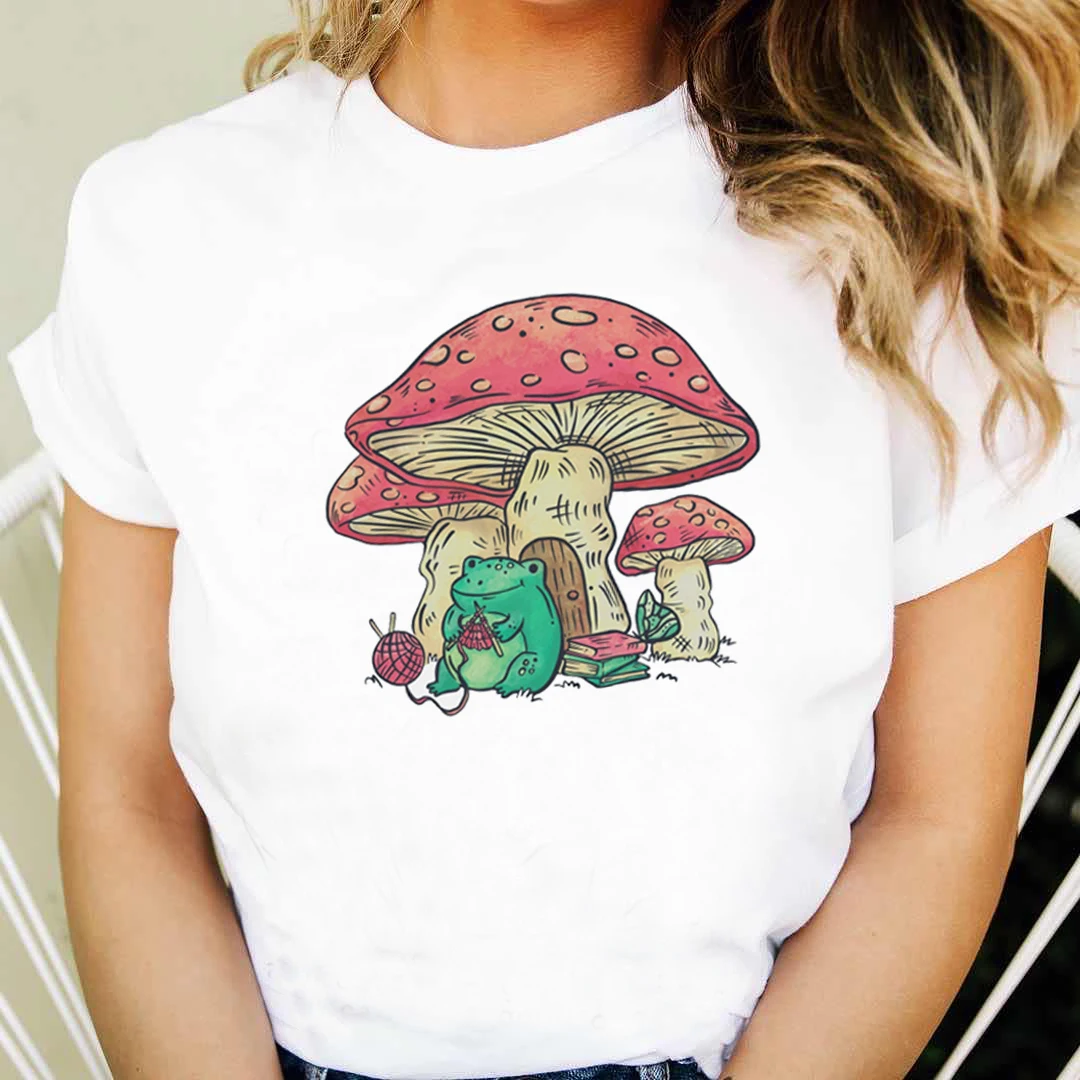 2022 Ladies Mushroom Frog Shirt Fashion Cartoon Animal Summer Ladies Print T-shirt Fashion T-top T-shirt Clothes T-shirt. t shirt