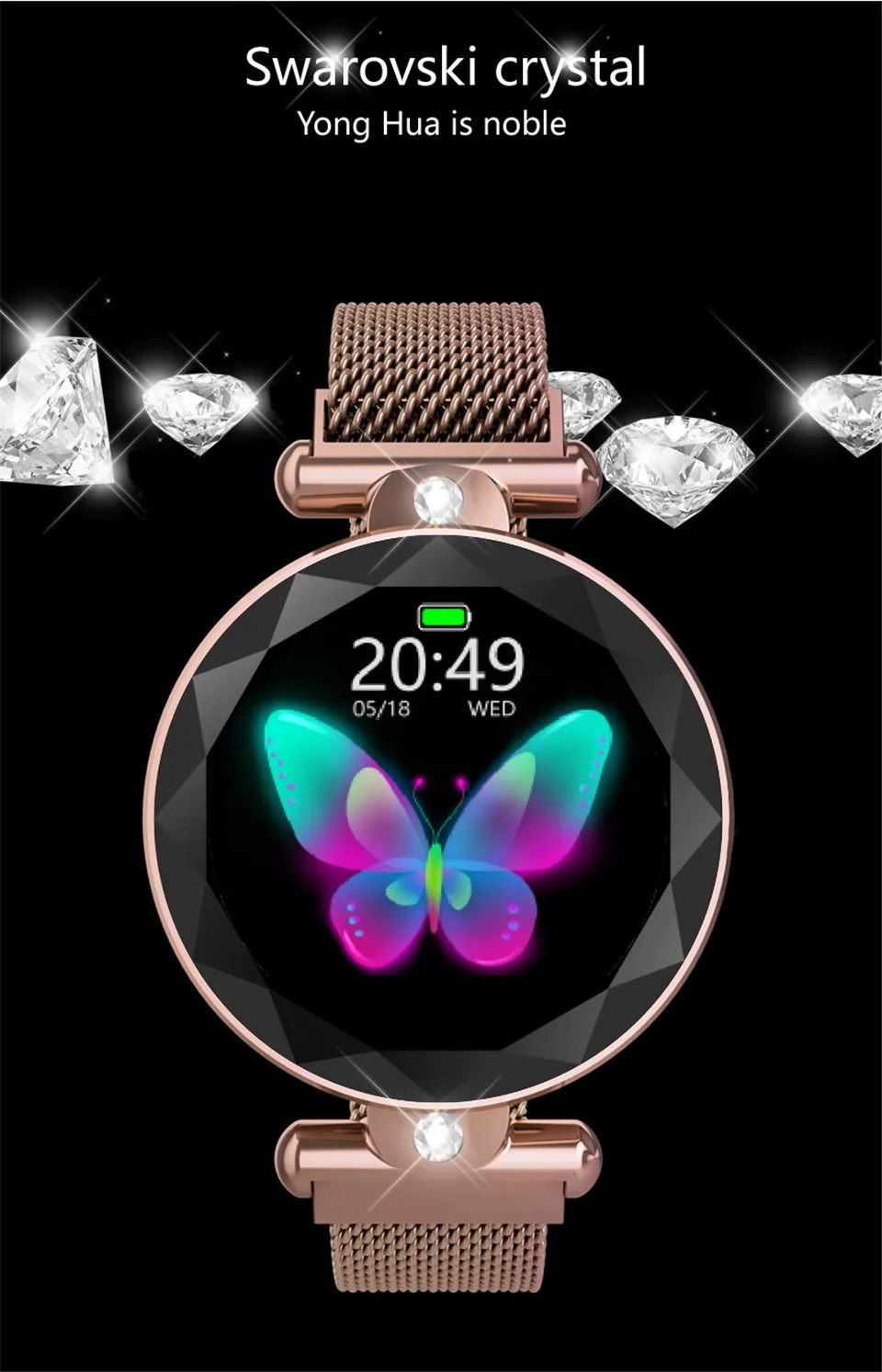 GIAUSA Для женщин модные часы Smart Watch алмазный отрезной монитор сердечного ритма крови Давление Фитнес трекер подарок часы для леди