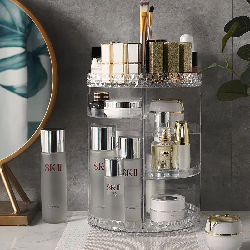 Creative Rotating Cosmetic Storage Box Diamond Pattern Acrylic Lipstick Skin Care Desktop Shelf Douyin Same Artifact