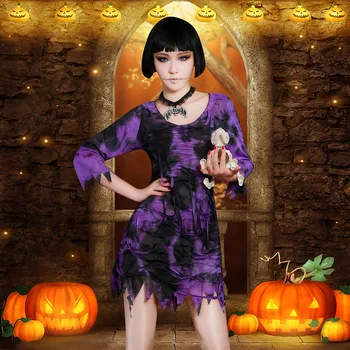 

Halloween Dress Purple Dress Helloween Costume For Women Cosplay Mummy Horror Party Bar Halloween Femme Performance Wear BL2706