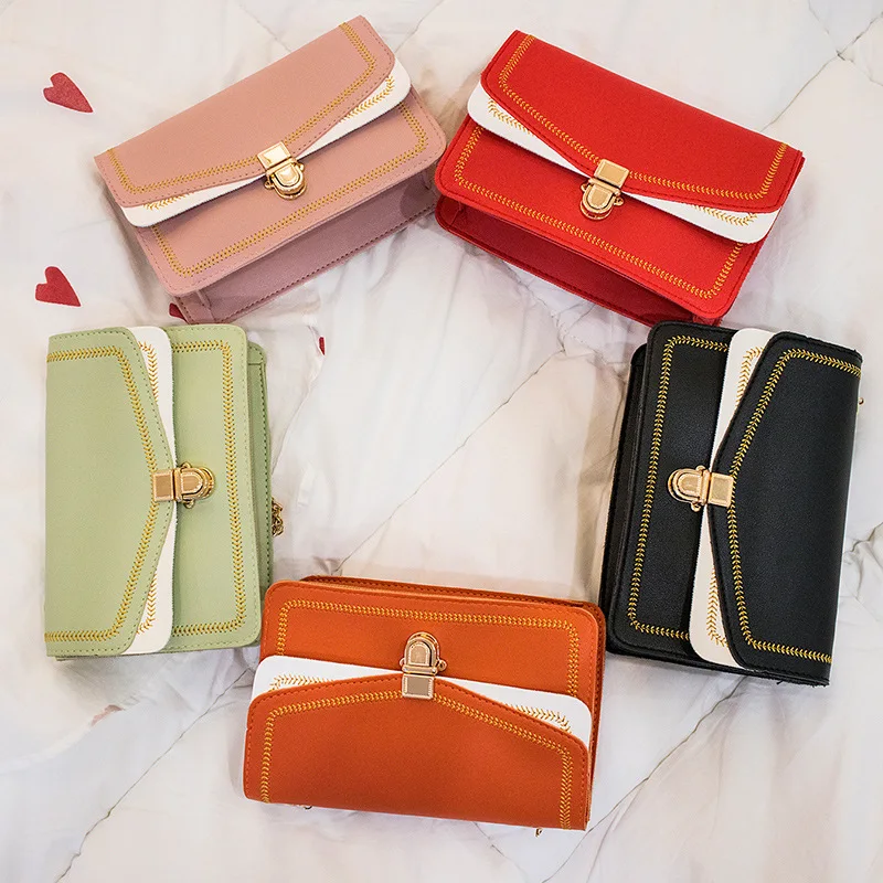 

Sheng chuang Beauty Shoulder Cross-body Lock Embroidered Hijab Matching Color Chain Women's Versitile Fashion Bag