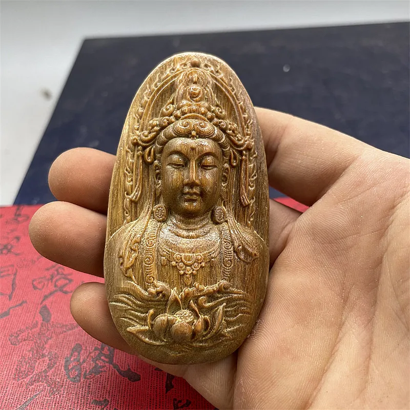 녹색 백단 불교 Guanyin 수제 조각 섬세한 자동차 매달려 장식 마스코트 축복 손 조각 공예품