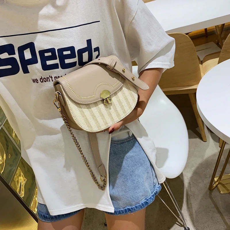 

Korean-style Bag Women's 2019 New Style Summer Western Style Versatile Chain Shoulder Bag Fashion Straw Shoulder Saddle Bag