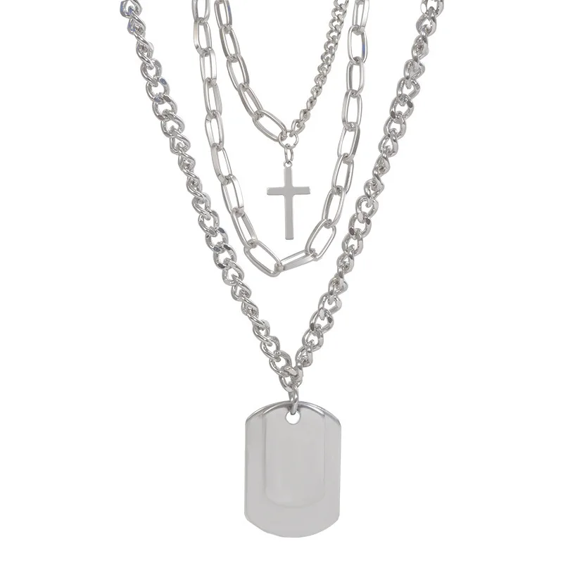 

New Personality Cross Pendant Cold Wind Three Layer Clavicle Chain Multi Layer Fashion Hip Hop Necklace Women Choker Jewelry