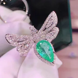 Elegant S925 Sterling Silver Dragonfly Ring with Zircon Stone for Women - Perfect for Weddings and Fashionable Occasions (Green)