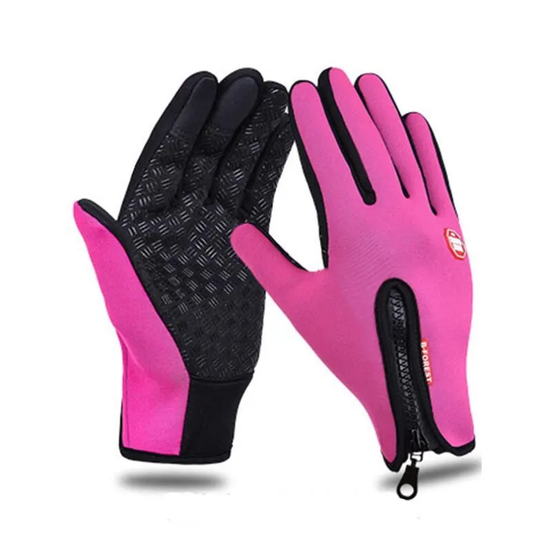 Ветрозащитные перчатки, противоскользящие ветрозащитные теплые сенсорные перчатки, дышащие зимние мужские и женские черные перчатки на молнии - Цвет: G016 1 Warm Rose
