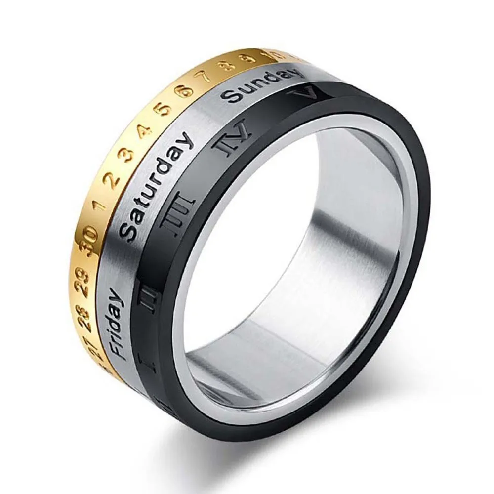 

Exquisite Three Color Month Rings Black Stainless Can Rotating Steel Midi Rings For Men Charm luxury Jewelry Wholesale lots bulk