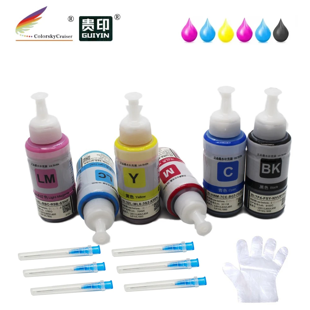 6 Color Refill Dye Ink for Epson IC6CL32 T0491 - T0496 Stylus Photo R210  R230 R310 R350 RX510 RX630 RX650 70ML Each 6pcs/pack